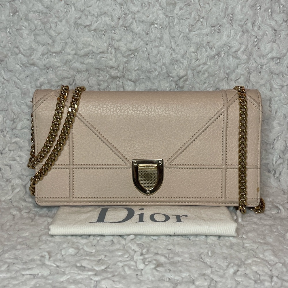 Dior Diorama Leather Wallet on Chain WOC Clutch Bag Crossbody in Blush Pink